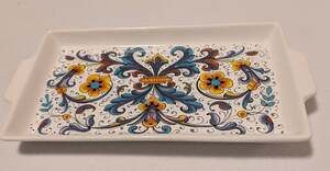 Nova Deruta Ricco Pattern Rectangular Handled Serving Tray Made in Italy 11x7
